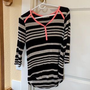 Pink Rose Black and Pink Striped Long Sleeve Top